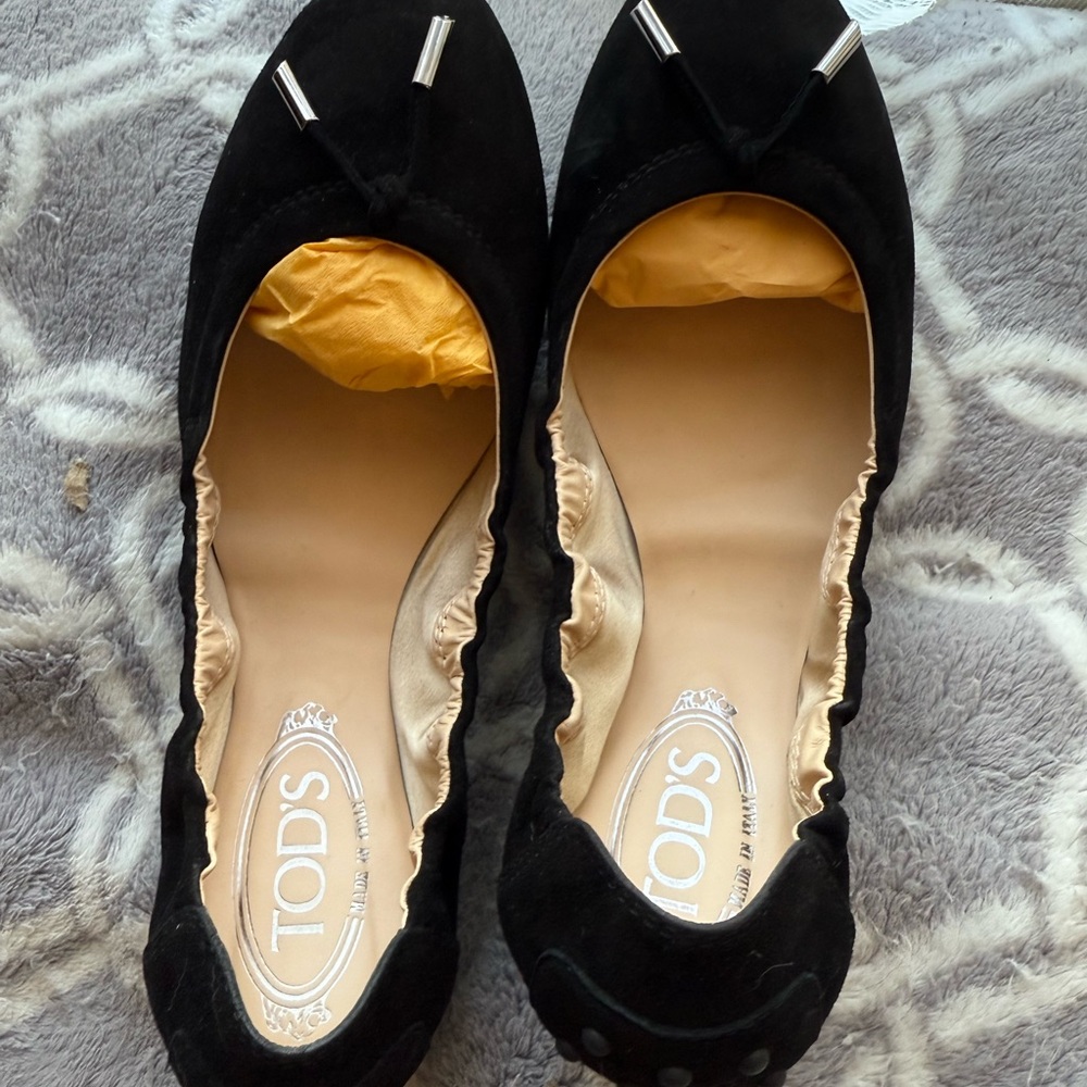 NEW Tod's Black Suede Women's Flats with Silver Accents